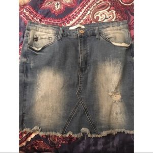 Distressed Denim Skirt